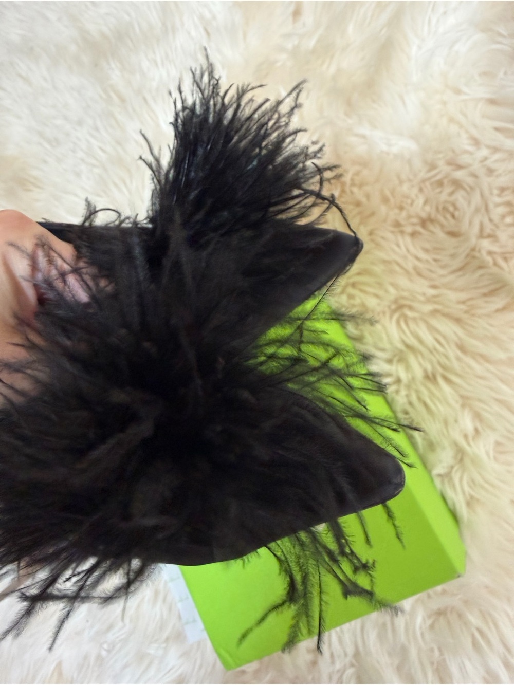 Sam Edelman Anthony Black satin Feather Pom Mule Heels - Women 5M new - Picture 10 of 10